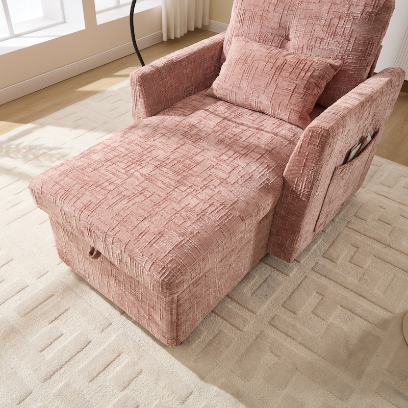 Multifunctional Lazy Person Sofa Recliner,Storage Backrest With Cell Phone Bracket Chenille Single Leisure Chair