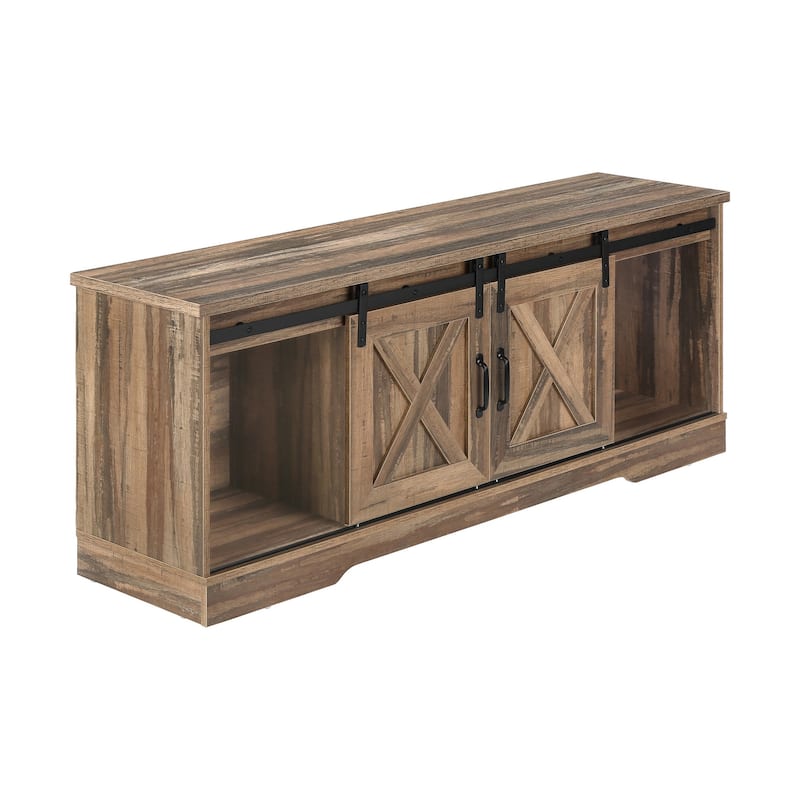 Modern Farmhouse 60" TV Stand, Reclaimed Wood Look, Sliding Barn Doors, Storage Cabinets for Entertainment Center - Brown