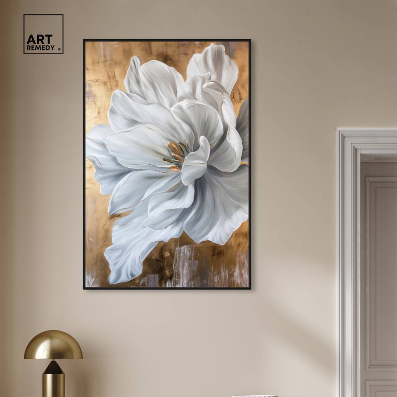 Art Remedy Bloom White Petals Framed Floral Fine 1 Piece Canvas Wall Art