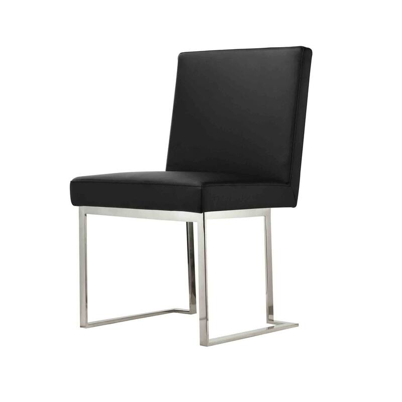 Chrome/Black Faux Leather Upholstered Metal Frame Dining Chair, Set of 2, Sturdy Dining Chair for Dining Rooms - 22.75