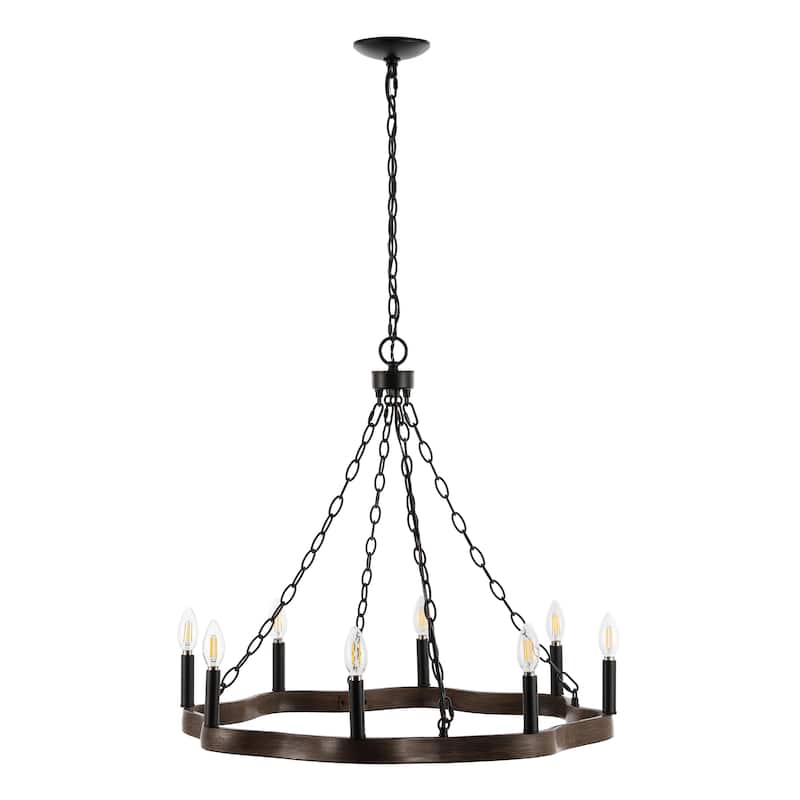 SAFAVIEH Lighting Terezia 28" Modern & Contemporary Chandelier (8-Bulb) - 28" W x 28" D x 89" H - Black/Brown