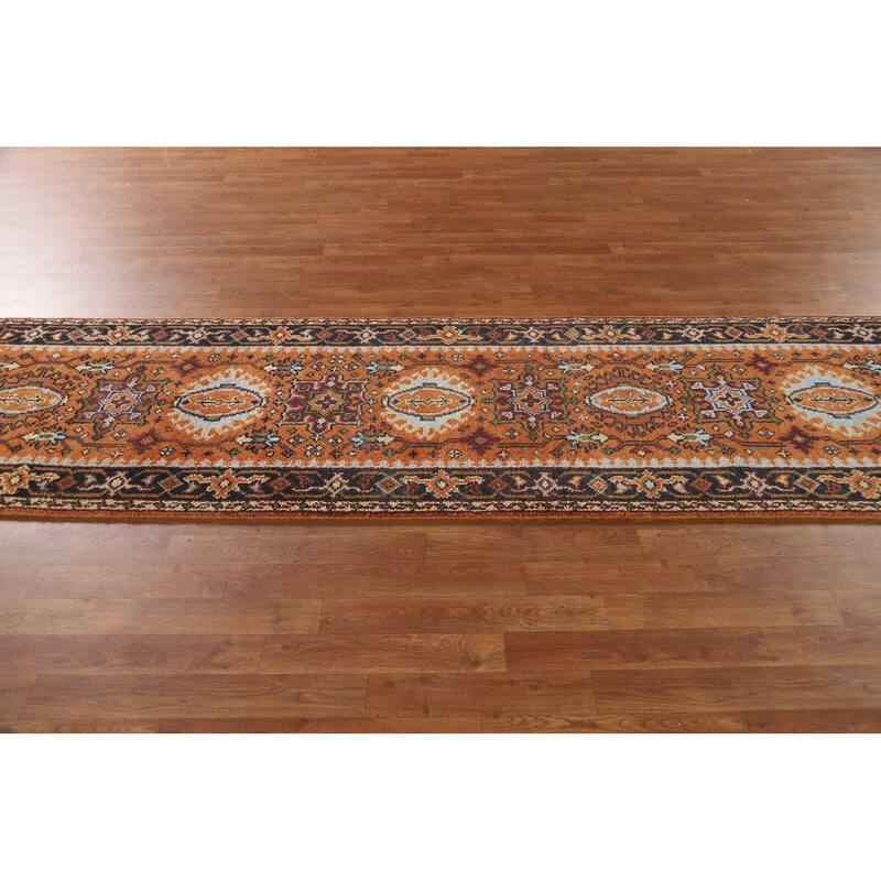 Geometric Orange Kazak Indian Runner Rug Handmade Wool Carpet - 2'7"x 9'11"