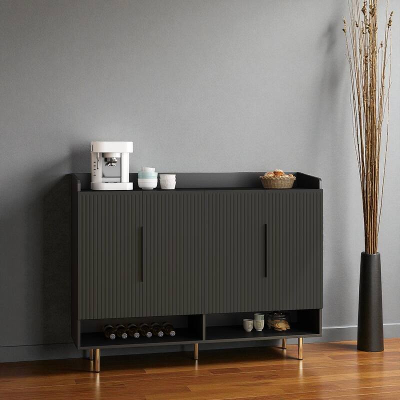 Modern Black 4-Door Shoe Cabinet, Large Entryway Storage Organizer with Adjustable Shelves
