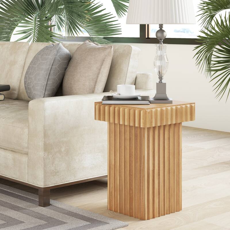 COZAYH Modern Square Fluted Solid Wood Coffee Table,Sculptural Accent Side Table with Textured Design