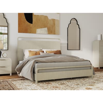 Roundhill Furniture Tavari Wood Panel Bed, Light Gray Finish