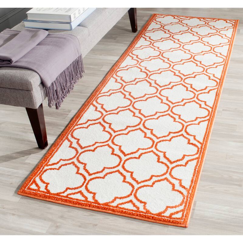 SAFAVIEH, Amherst Doraline Modern Rug - 2'3" x 7' Runner - Ivory/Orange