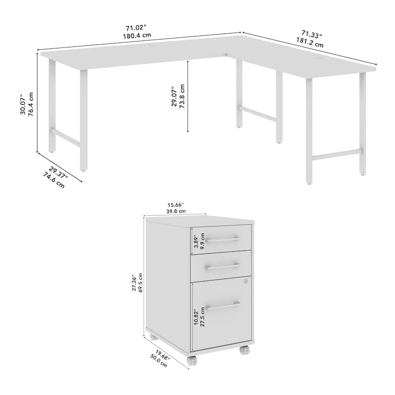 Bush Business Furniture Hustle 72W x 30D L Shaped Desk with Drawers