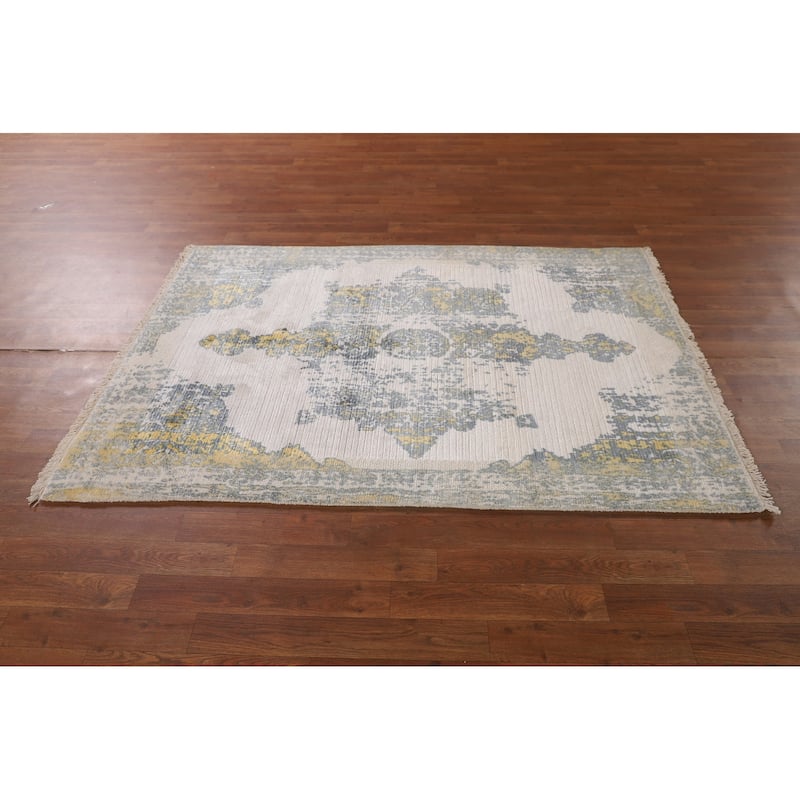 All-Over Abstract Area Rug Handmade Wool Carpet - 3'11"x 5'8"