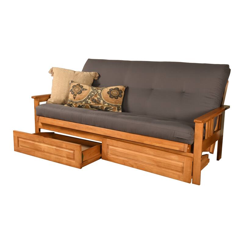 Somette Monterey Storage Full-size Futon Set in Butternut Finish with Twill Gray Mattress