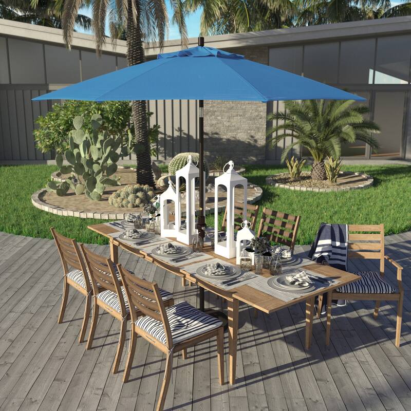 California Umbrella 9' Rd Golden State Series Patio Umbrella Bronze Aluminum Frame Crank Lift Collar Tilt Olefin Royal Blue - Frost Blue