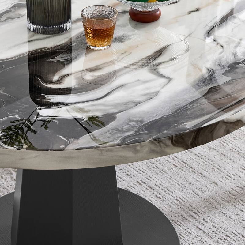 Roundhill Furniture Cavira 5-Piece Modern Dining Set, Round Faux Marble Dining Table with Four Chairs