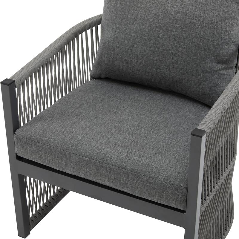 [Set of 2] Modern Curved Aluminum Lounge Chair with Stylish Rope-Weave Design and Cushioned Comfort, Perfect for Outdoor Living