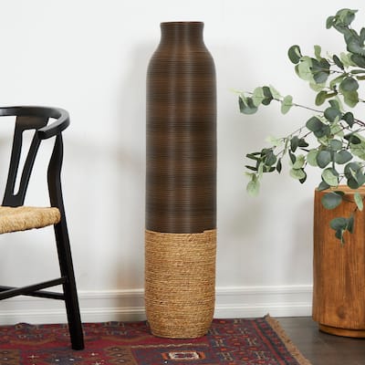 Artisan Dark Brown Seagrass Handmade Vase