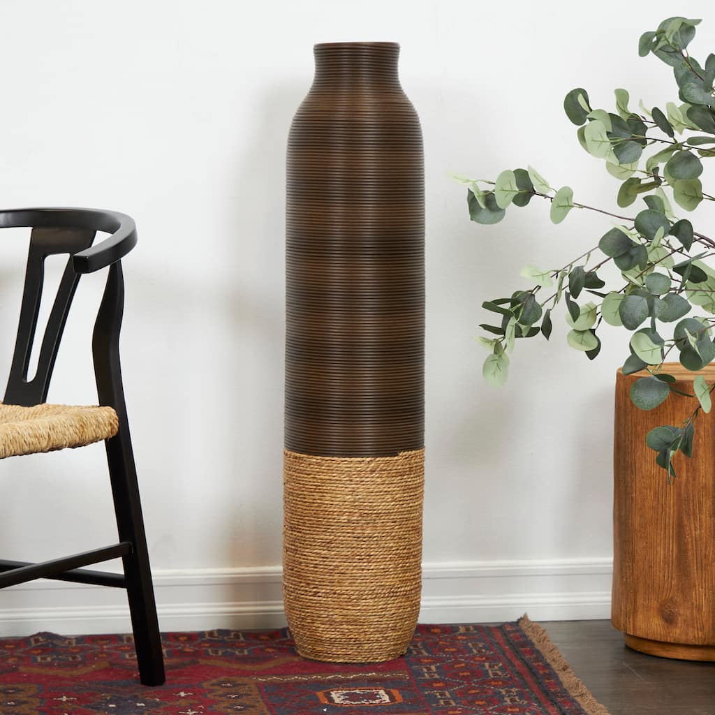 Artisan Dark Brown Seagrass Handmade Vase