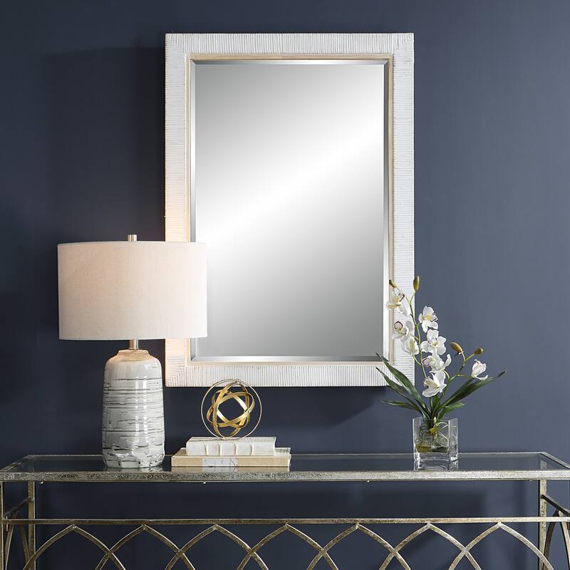 Rattan Wrapped Rectangular Beveled Wall Mirror - 40.75" - White