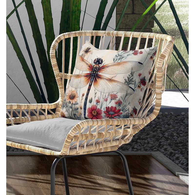 Wildflower Dragonfly Indoor/Outdoor Reversible Throw Pillow Red and Orange