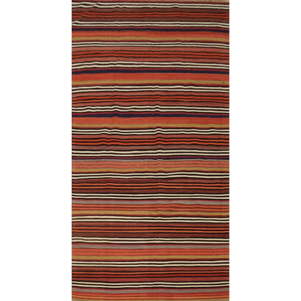 Hand Woven Oriental 100% Wool Carpet Southwestern Geometric Oranges & Rust Kilim Area Rug - 10' 9'' X 5' 0''