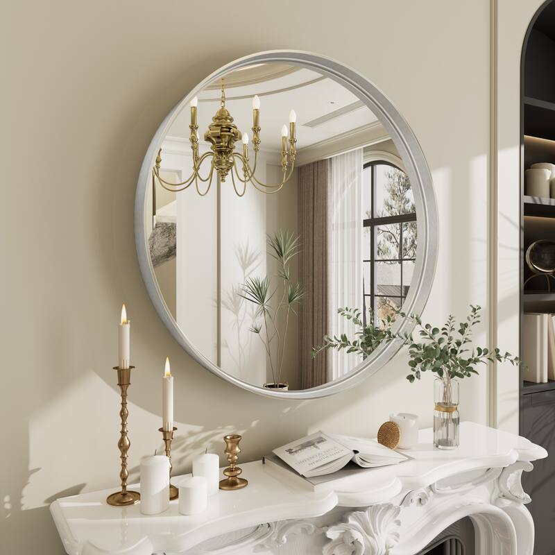 Round Tempered Glass and Metal Framed French Cleat Mounted Wall Bathroom / Vanity Mirror