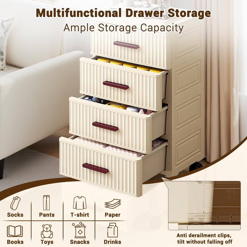 Plastic Drawer Box with Wheels Rolling Container with 5 Drawers, Trolley Drawer Cabinet, Desk Cabinet