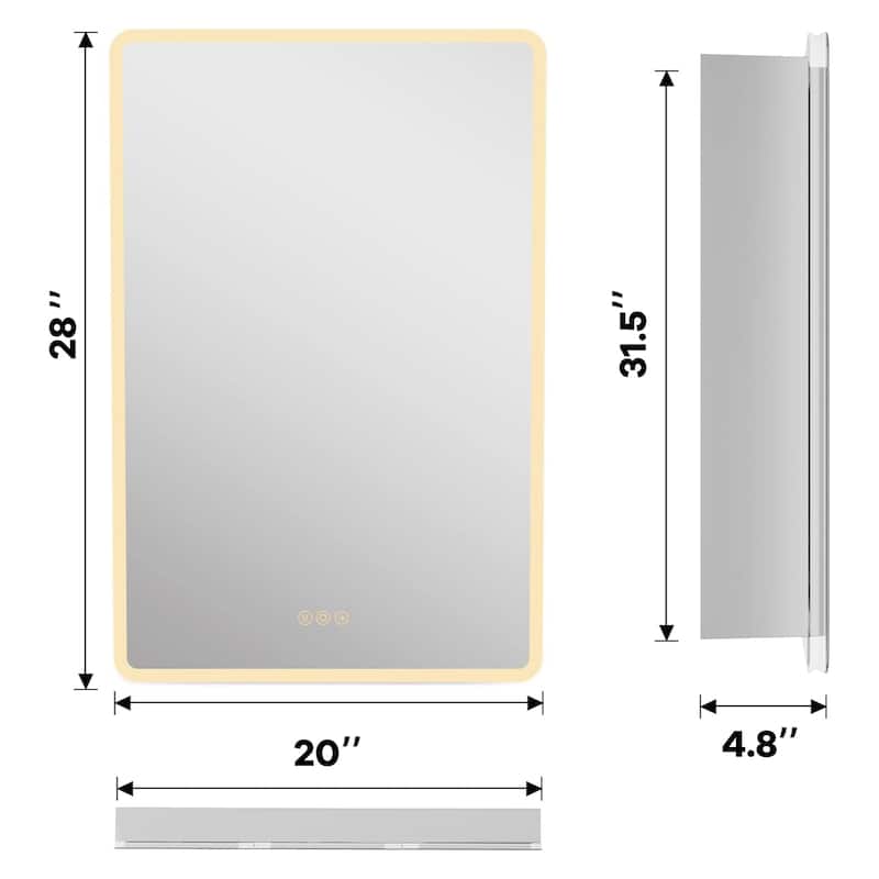 Artemis Aluminum Recessed/Surface Mount Bathroom Medicine Cabinet with Mirror and Lights, Dimmable, Anti-Fog, Adjustable Shelf