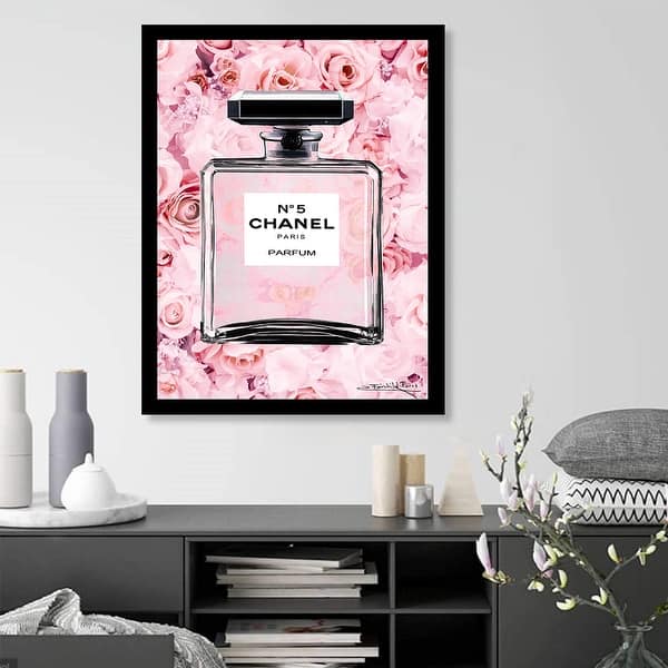 Chanel Bottle Floral Wallpaper Dark Pink 14 x 18 Framed Print