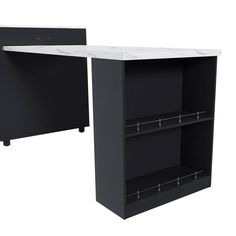 Expandable Kitchen Island with Dining Table, Wood Kitchen Table with Power Outlet, Mobile Storage Cart with 2 Drawers - Black