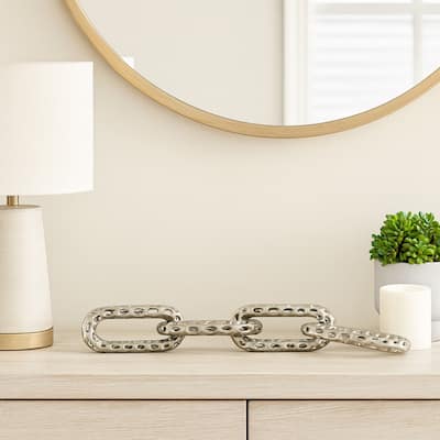 Metal Coastal Chain Sculpture with Textured Links and Openwork Design - 25" x 4" x 1"
