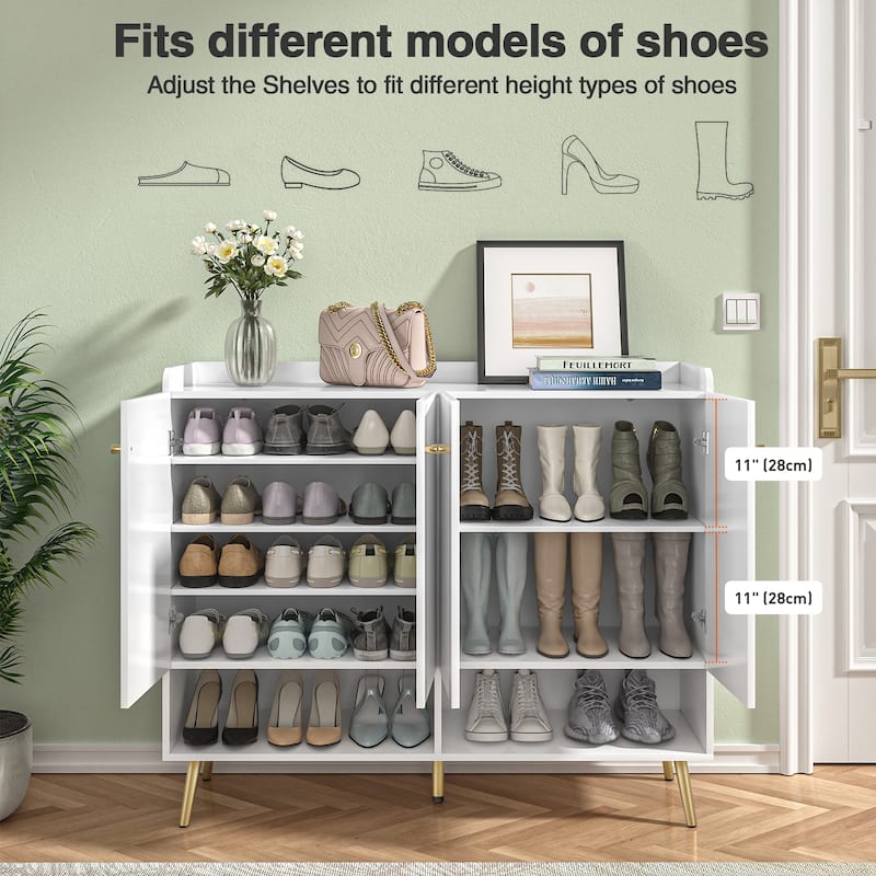 Modern 30 Pairs White Large Shoe Storage Cabinet 6-Tier Shoe Rack Organizer with 4 Doors for Entryway