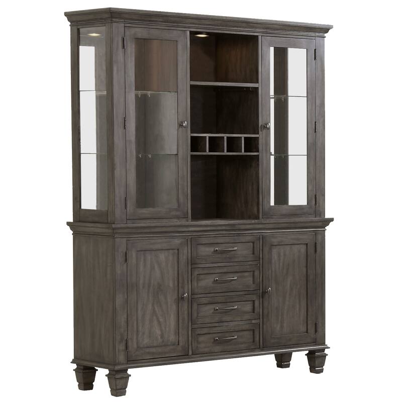 Extendable Dining Set Seats 8 - Rectangular Table, China Cabinet, Upholstered Chairs - HomeStock