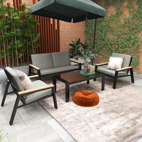4 Piece Outdoor Lounge Sofa Set with Cushions