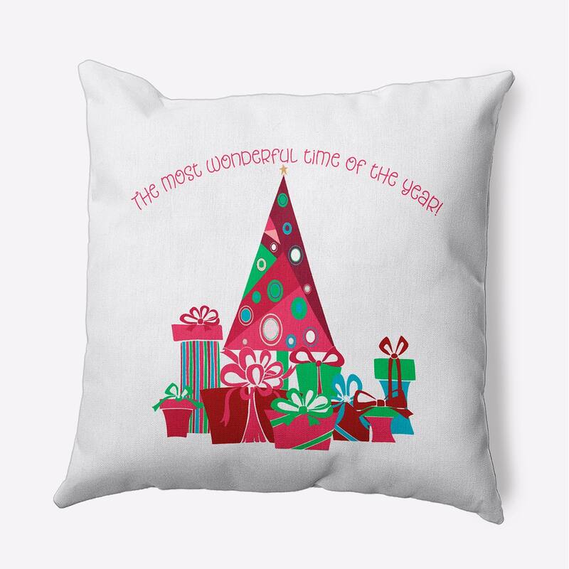 Tree and Gifts Christmas Accent Pillow - 18" x 18" - Holiday Pink
