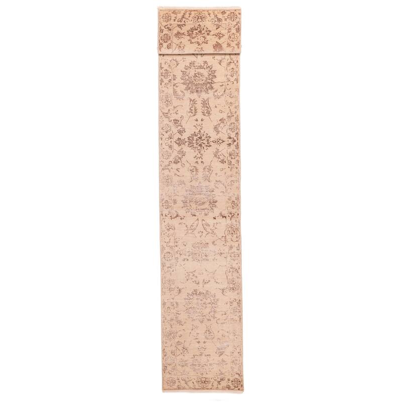 ECARPETGALLERY Hand-knotted Heritage Tan Silk, Wool Rug - 2'6 x 16'2