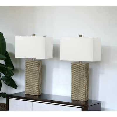 HomeRoots Set of Two 29" Gold Waffle Table Lamps With White Shade - 8