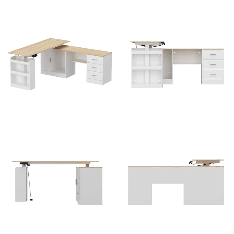 Height-Adjustable Ergonomic Workstation Home Office Desk with Storage