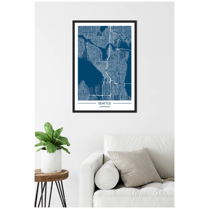 Kate and Laurel Sylvie Seattle Map Framed Canvas by Jake Goossen