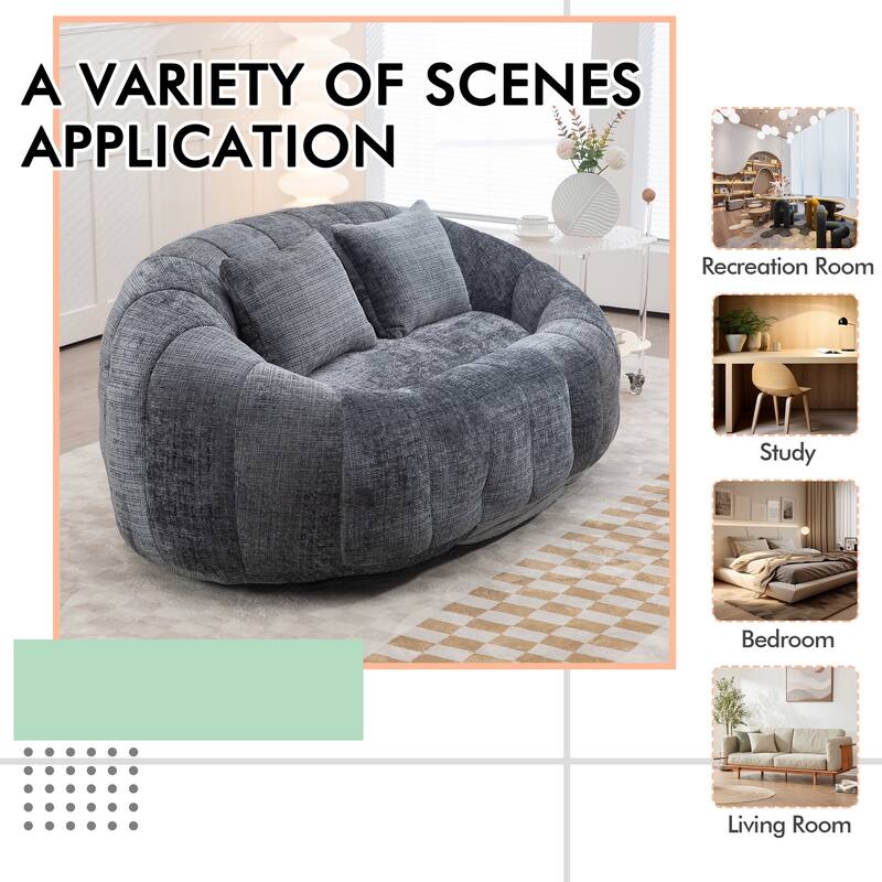 HOMEFUN Chenille Upholstered Durable Comfort Lounger High Back Bean Bag Loveseat Sofa