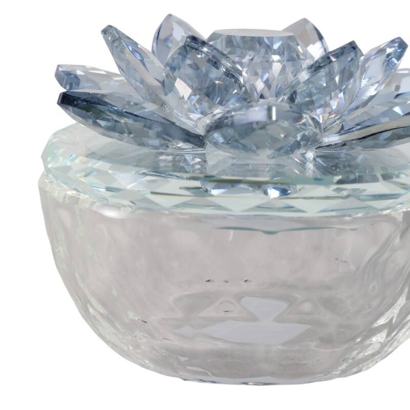 Glass Decorative Boxes Lotus Lids Textured Modern Style (Set of 2)
