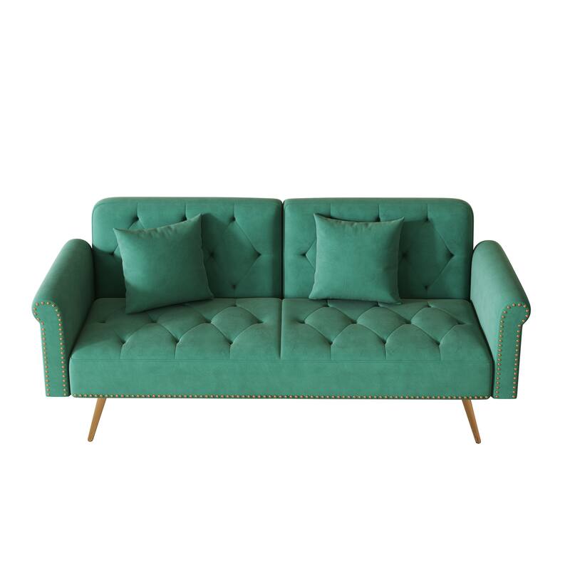 69.7" Velvet Sofa Bed with Nailhead Trim & Pillow - Modern 2-Seater Sleeper