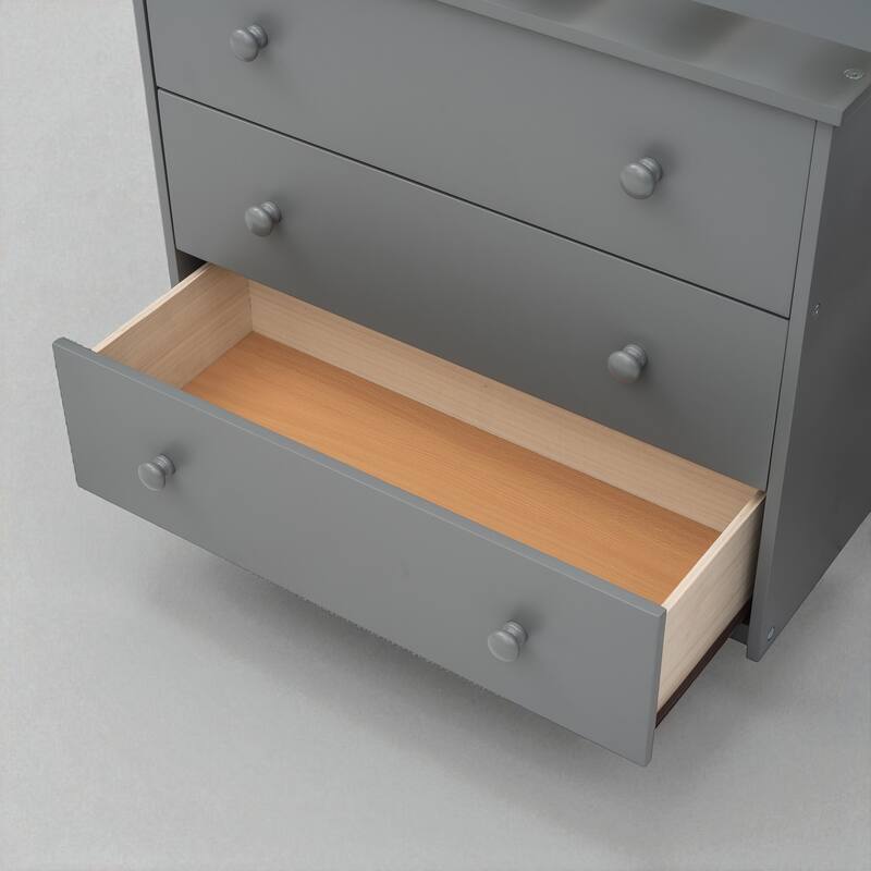 Twin/Full Size Low Loft Bed with Cabinet, Rolling Desk and Bookshelf, Solid Wood Frame for Kids