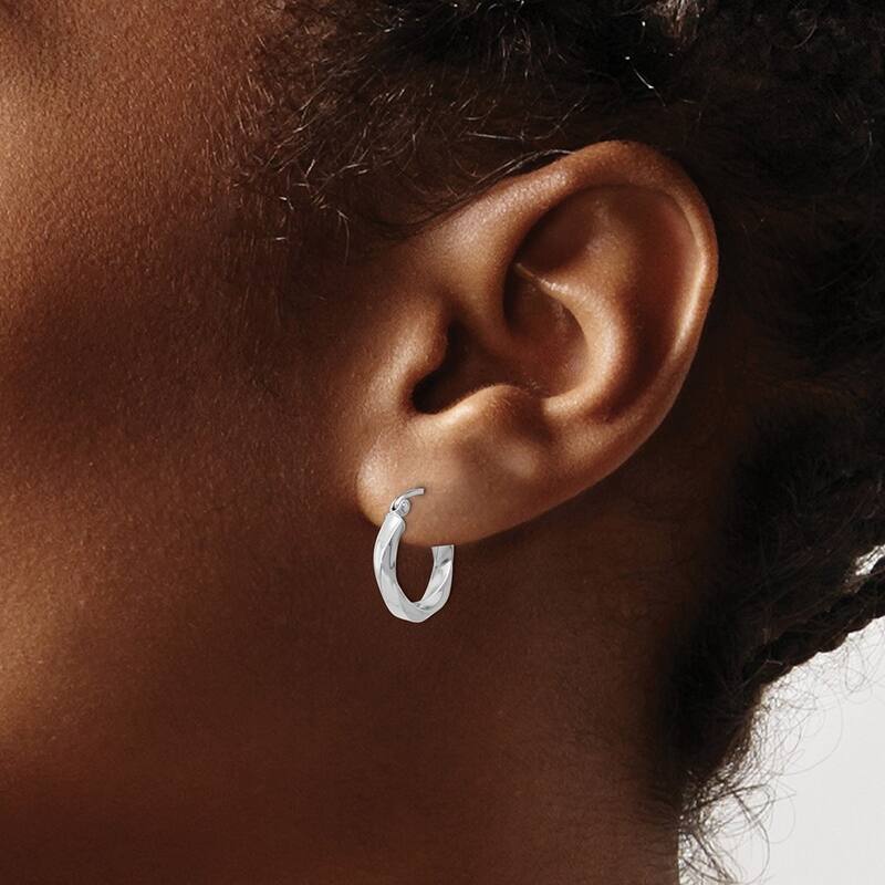 Curata 14k White Gold Polished 15x 3mm Twisted Hoop Earrings