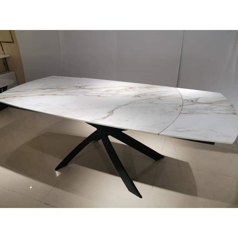 Functional ceramic top dining table with black metal legs