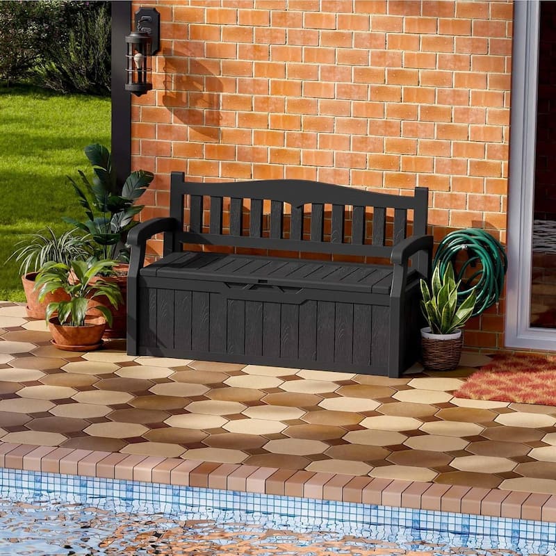 Plastic Outdoor Patio Garden Storage Bench with Lockable Lid 70-Gallon - 23.2 D" x 53.1" W x 31.5" H
