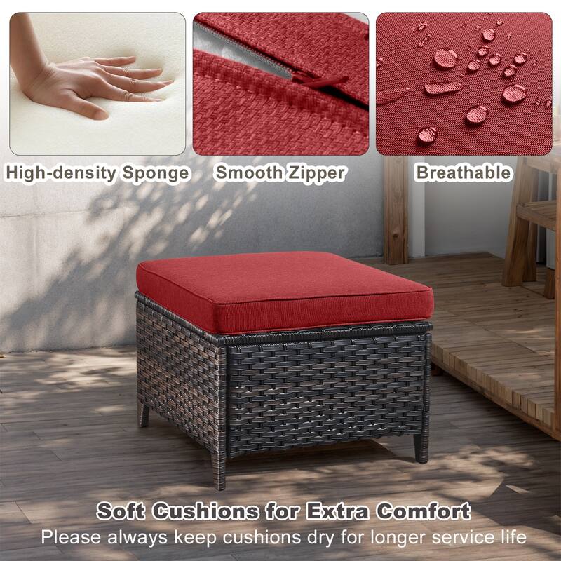 Gymojoy Patio PE Rattan Ottoman with Cushion