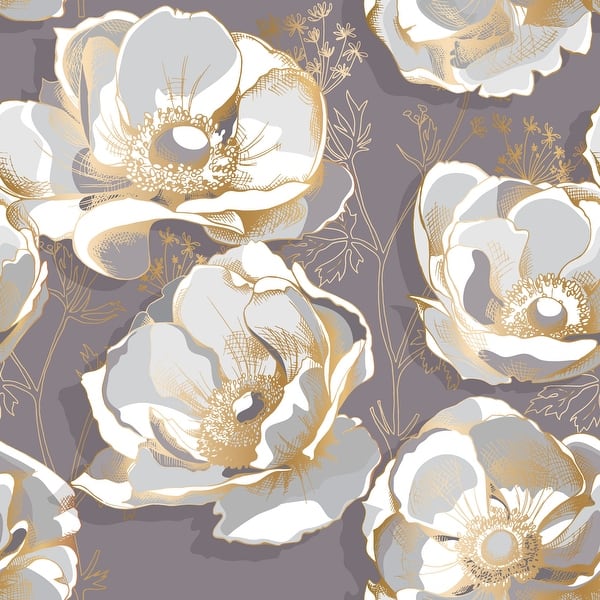 Gold Anemone Flowers On Gray Background Removable Wallpaper 24 Inch X 10 Ft Overstock