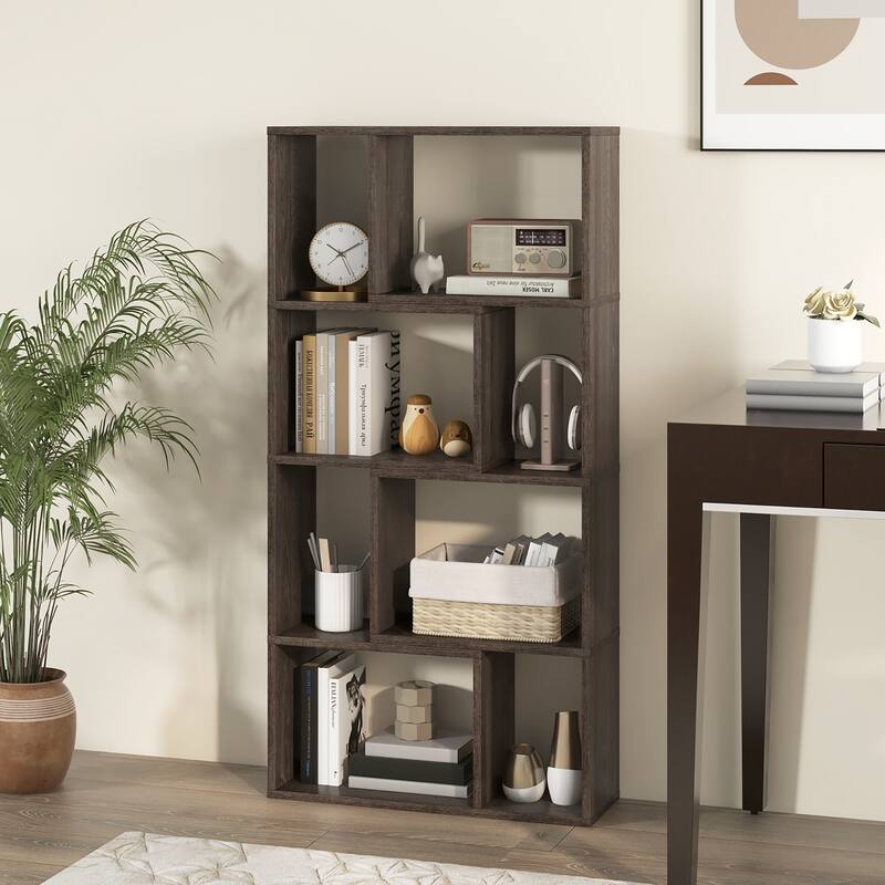 Gymax 4-Tier Geometric Bookshelf 48''/120 CM High Bookcase Modern