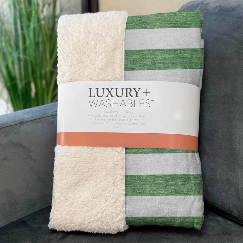 Premium Machine Washable Modern Stripes Sherpa Throw Blanket