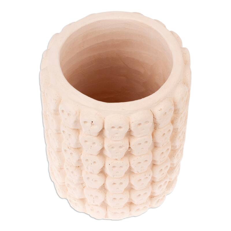 Novica Handmade Rows Of White Skulls Ceramic Flower Pot