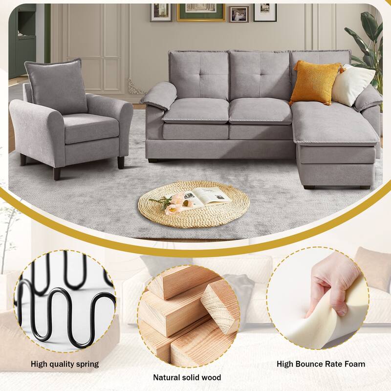 3-Piece Living Room Sectional Sofa Set with Chair and Ottoman