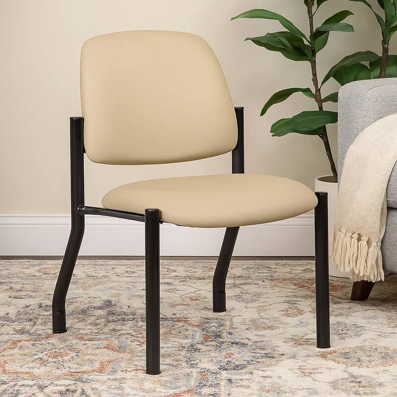 Lea Reception Guest Chair, Beige Antimicrobial Vinyl, Black Legs, 300 lbs