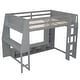 preview thumbnail 7 of 25, Wooden Gaming Loft Bed with LED Light and Multi-storage Shelves, Twin/Full Size Loft Bedframe with Desk and Hanging Clothes Rack